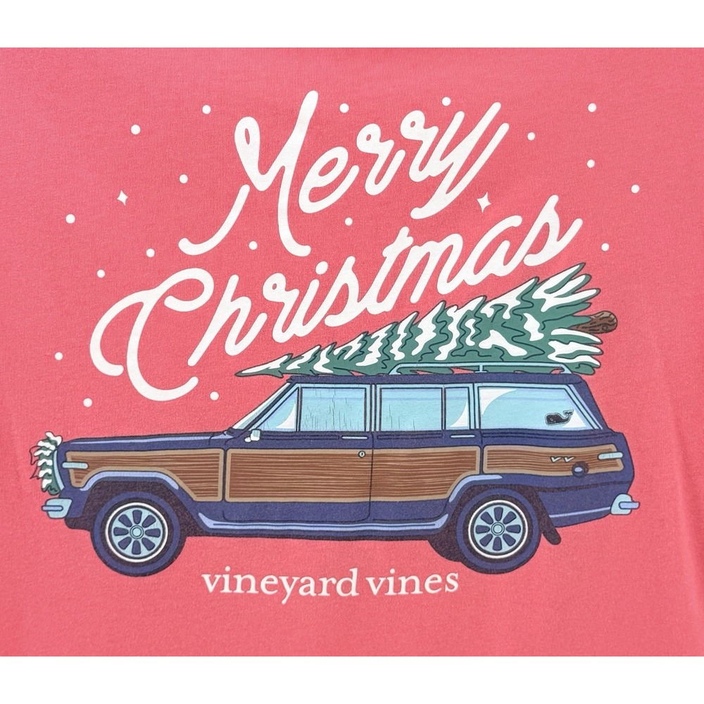 Vineyard Vines Merry Christmas Truck & Tree Jetty Red Shirt L/S Womens Large L